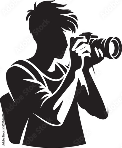 Silhouette of a Male Photographer with DSLR Camera in Action

