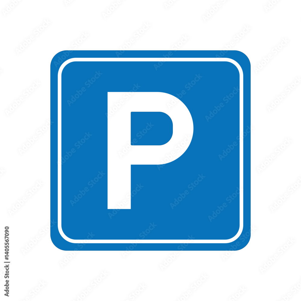 Blue parking sign icon with a bold white Blue parking sign icon with a bold white