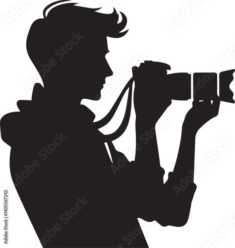 Silhouette of a Male Photographer with DSLR Camera in Action

