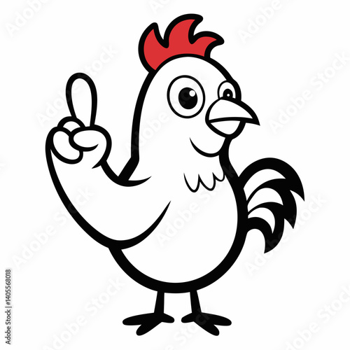 Cartoon Chicken Pointing Up Mascot Style Illustration

