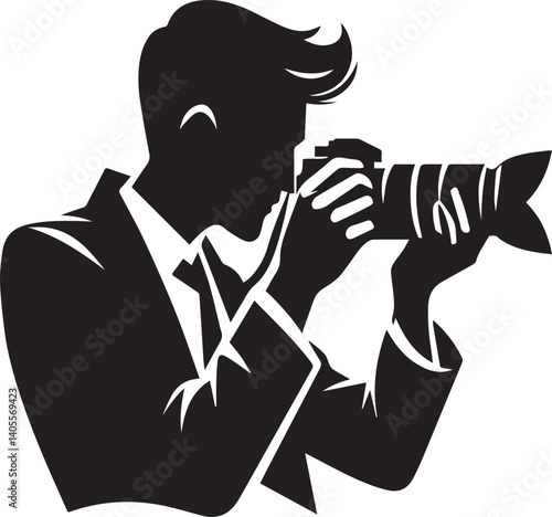 Silhouette of a Male Photographer with DSLR Camera in Action

