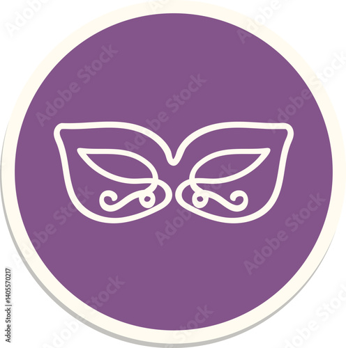 A stylized one-line illustration of a carnival or masquerade mask, elegantly formed with a single continuous stroke.