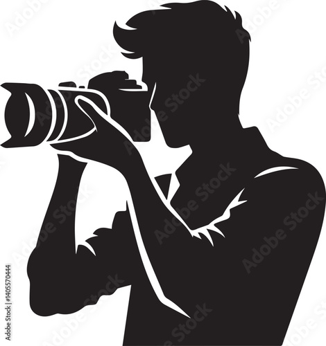 Silhouette of a Male Photographer with DSLR Camera in Action

