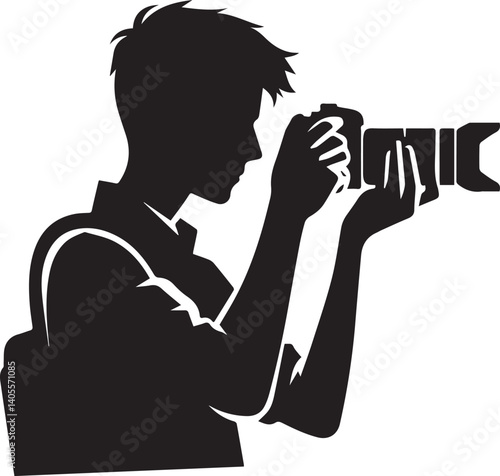 Silhouette of a Male Photographer with DSLR Camera in Action

