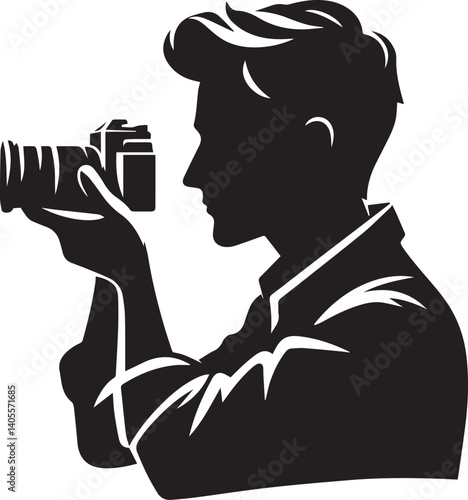 Silhouette of a Male Photographer with DSLR Camera in Action

