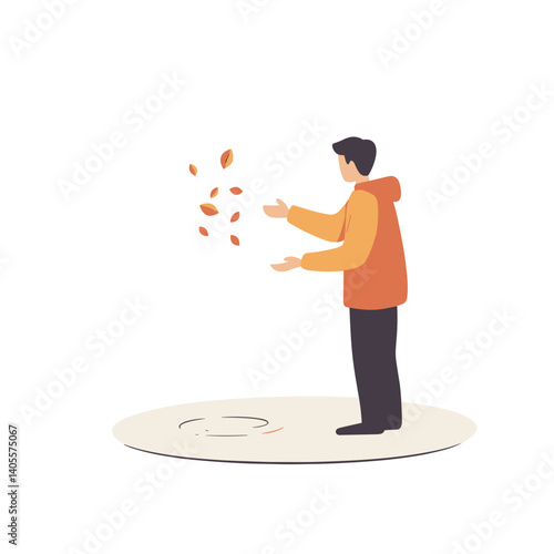 Tashlich ceremony flat illustration with falling crumbs

