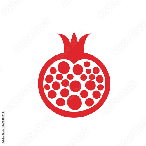 Pomegranate icon design with red seeds on white
