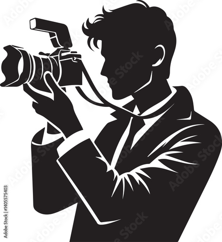 Silhouette of a Male Photographer with DSLR Camera in Action

