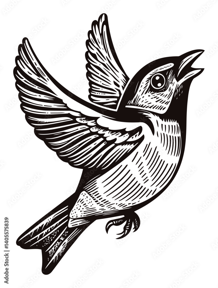 Obraz premium Intricate Engraved Bird Design with Wings Spread in Flight