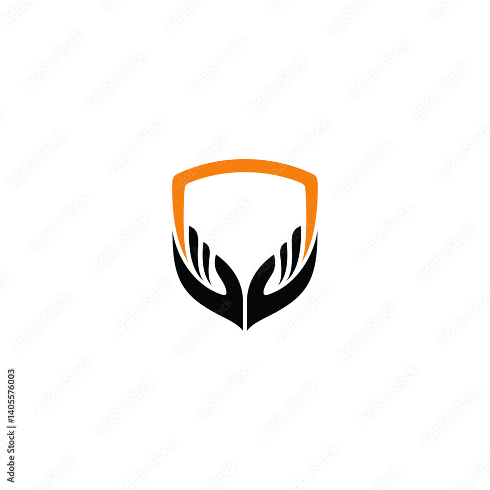 shield logo with hand in flat design style shield logo with hand in flat design style