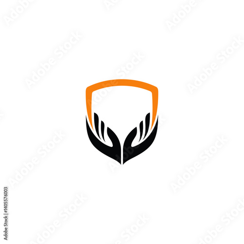 shield logo with hand in flat design style