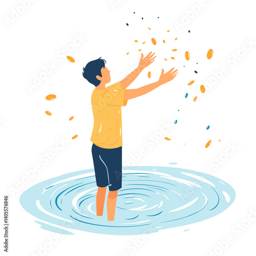 Man performing tashlich ceremony by the water
