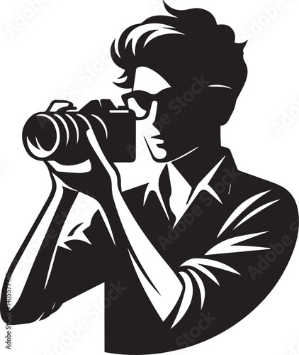 Silhouette of a Male Photographer with DSLR Camera in Action

