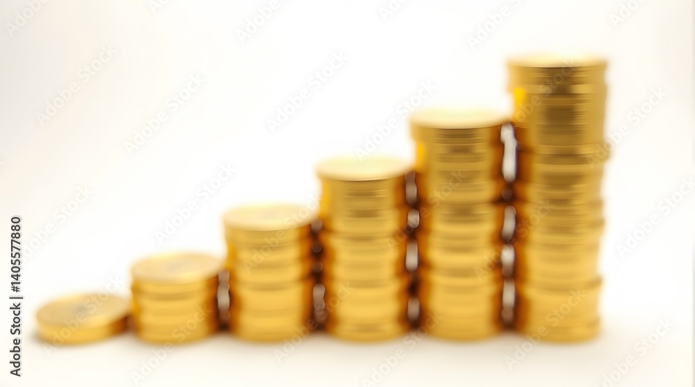 Defocused gold coin stacks forming a growth chart. Finance concept, investment, wealth. Best for business, money themes. Defocused gold coin stacks forming a growth chart. Finance concept, investment, wealth. Best for business, money themes.