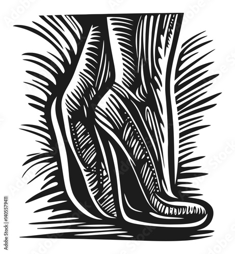 Elegant High Heel Shoe Engraving with Intricate Detailing Design