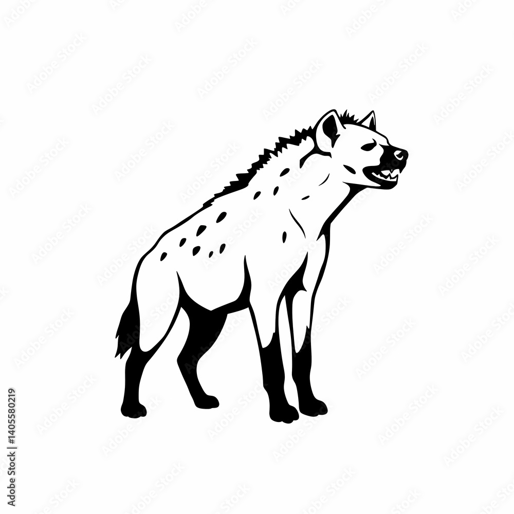 Fototapeta premium Powerful Hyena Illustration Black and White Vector Graphic of a Spotted Hyena