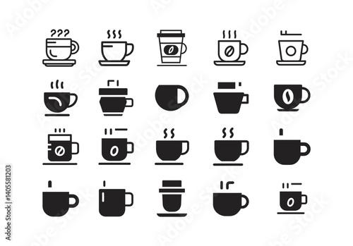Colorful Coffee cup icons set isolated vector on white background. Coffee icon collection - vector outline illustration and silhouette