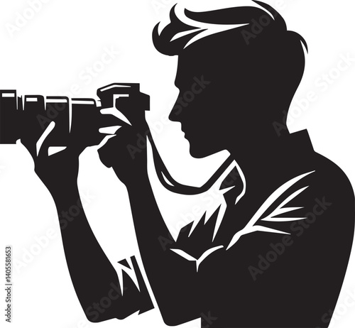 Silhouette of a Male Photographer with DSLR Camera in Action

