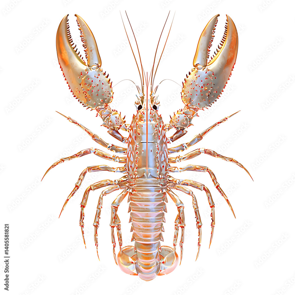 High-resolution image of a detailed orange-brown lobster viewed from above, showing large claws, segmented legs, antennae, and a textured shell on a transparent background