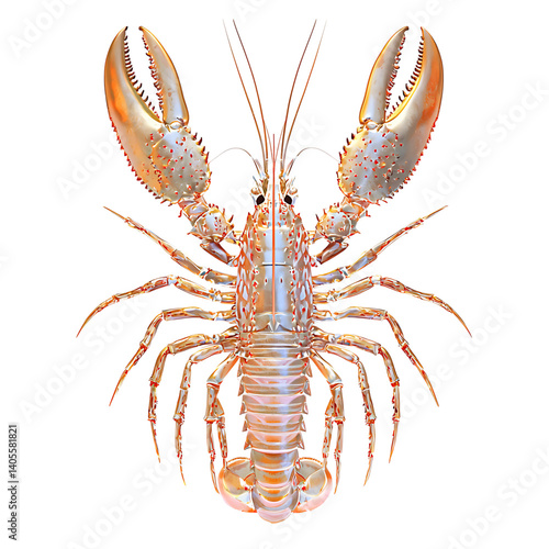 Obraz na płótnie High-resolution image of a detailed orange-brown lobster viewed from above, showing large claws, segmented legs, antennae, and a textured shell on a transparent background w salonie