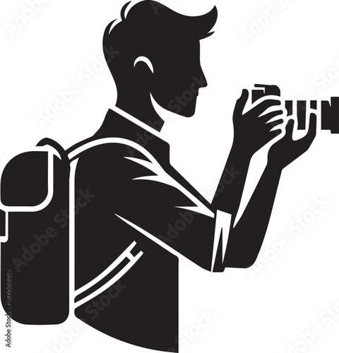 Silhouette of a Male Photographer with DSLR Camera in Action

