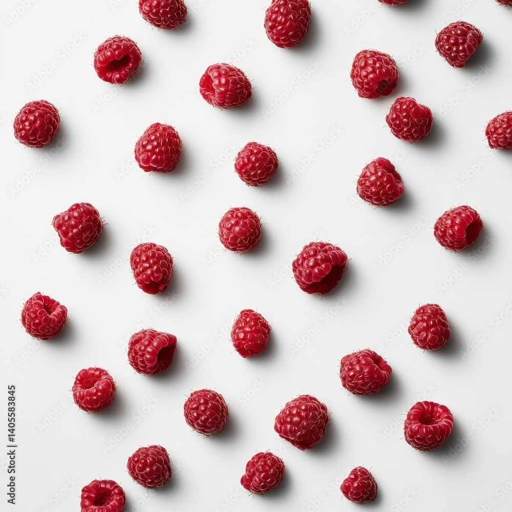 Fresh Ripe Red Raspberries Arranged on a White Background Fresh Ripe Red Raspberries Arranged on a White Background