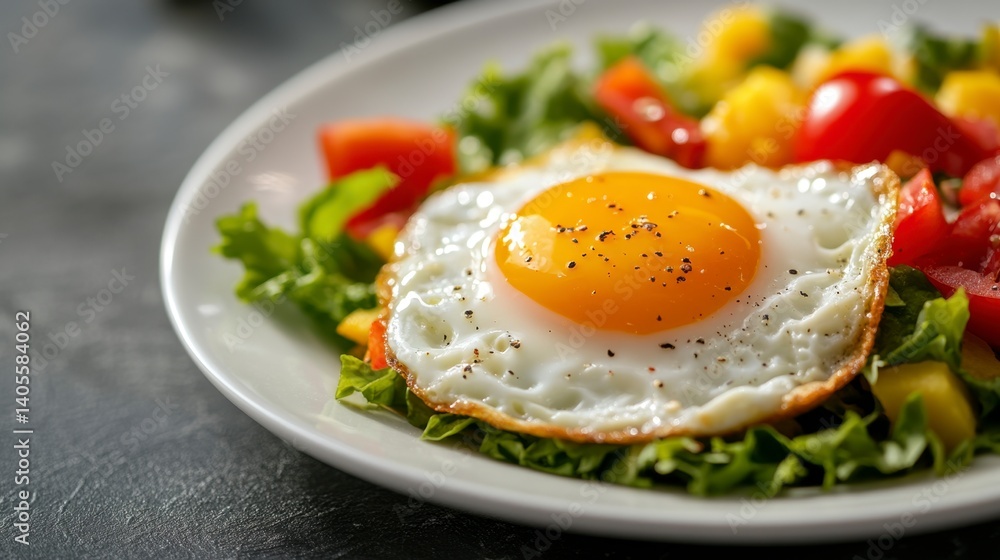Fresh Salad with Sunny Side Up Egg and Colorful Vegetables Fresh Salad with Sunny Side Up Egg and Colorful Vegetables
