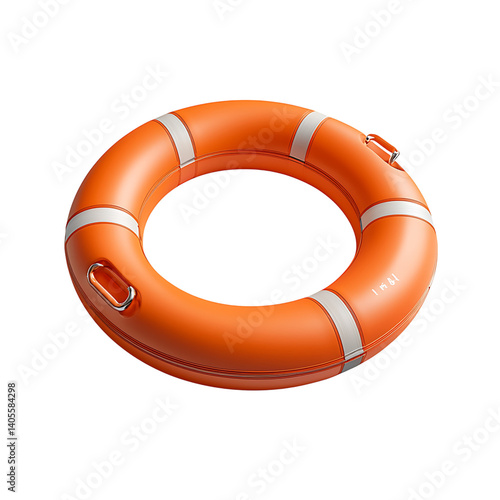 Obraz na płótnie Realistic mockup of a lifebuoy ring in alternating white and orange segments with rope detail around the edge placed on a transparent background w salonie
