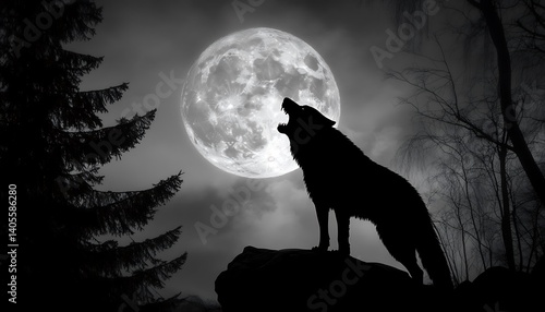 a wolf howling at the moon