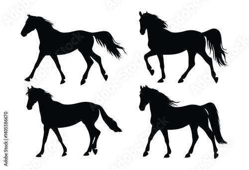 Horse Silhouette Collection Elegant Running and Walking Horse Vector Set