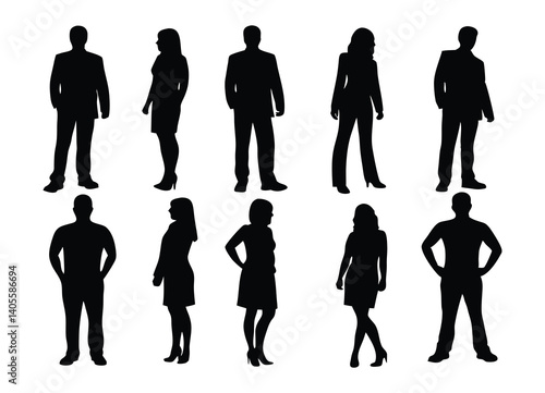 Business People Silhouette Set Office Men and Women Vector Collection