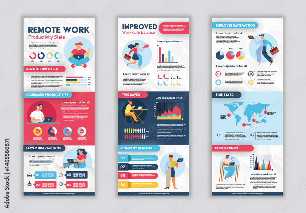 Colorful Remote Work Productivity Infographic Layout Stock Template ...