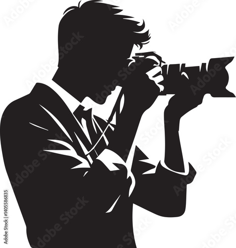 Silhouette of a Male Photographer with DSLR Camera in Action

