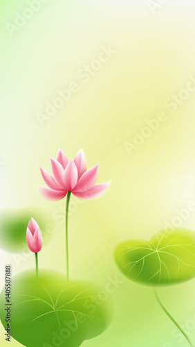 Chinese style vertical illustration turquoise lovely lotus