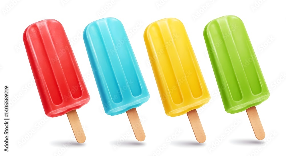 Delicious fruit popsicles with wooden sticks, fruit ice cream for summer Delicious fruit popsicles with wooden sticks, fruit ice cream for summer