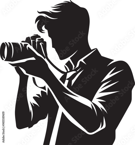 Silhouette of a Male Photographer with DSLR Camera in Action

