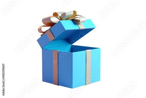 Open blue gift box gold on transparent background