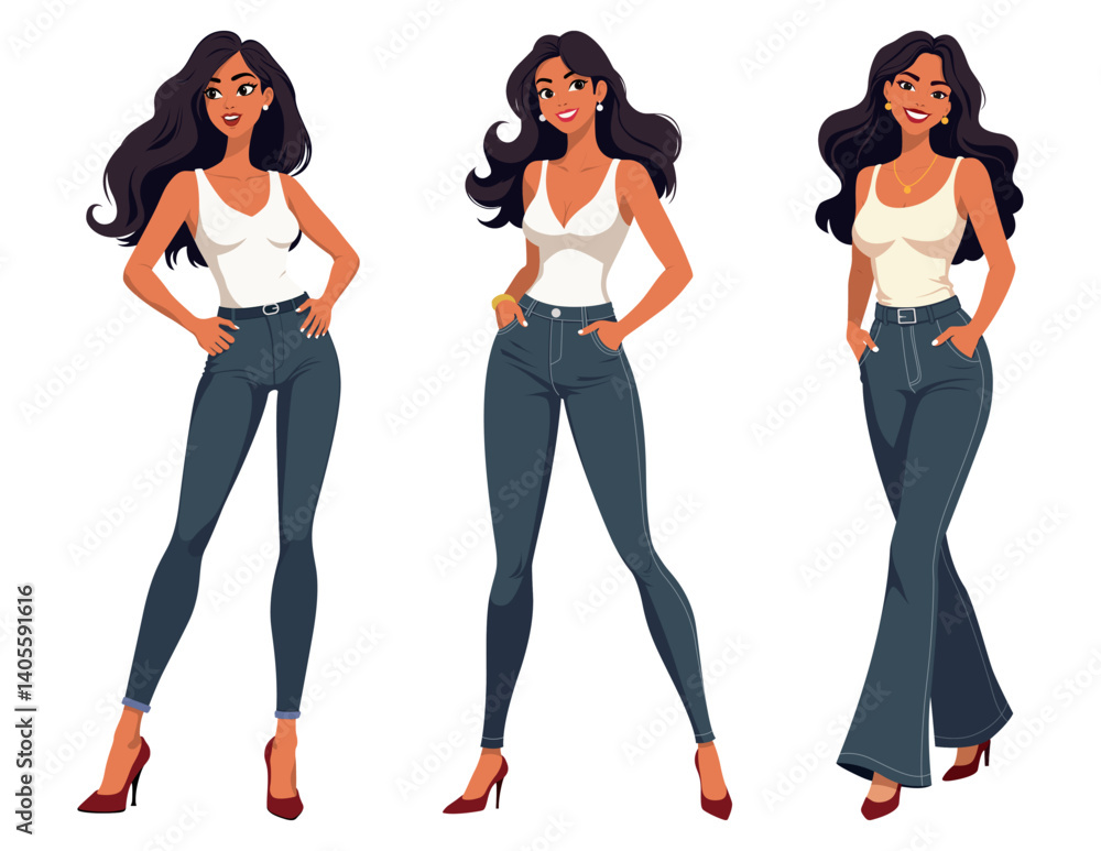 Fototapeta premium Young Woman Casual Outfit Standing Isolated White