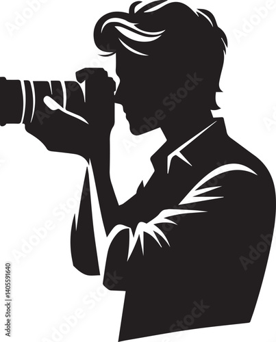Silhouette of a Male Photographer with DSLR Camera in Action

