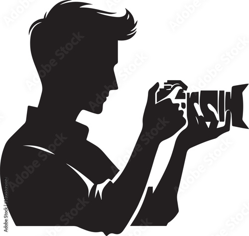 Silhouette of a Male Photographer with DSLR Camera in Action

