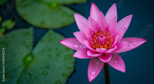 Nenúfar rosa con gotas de agua