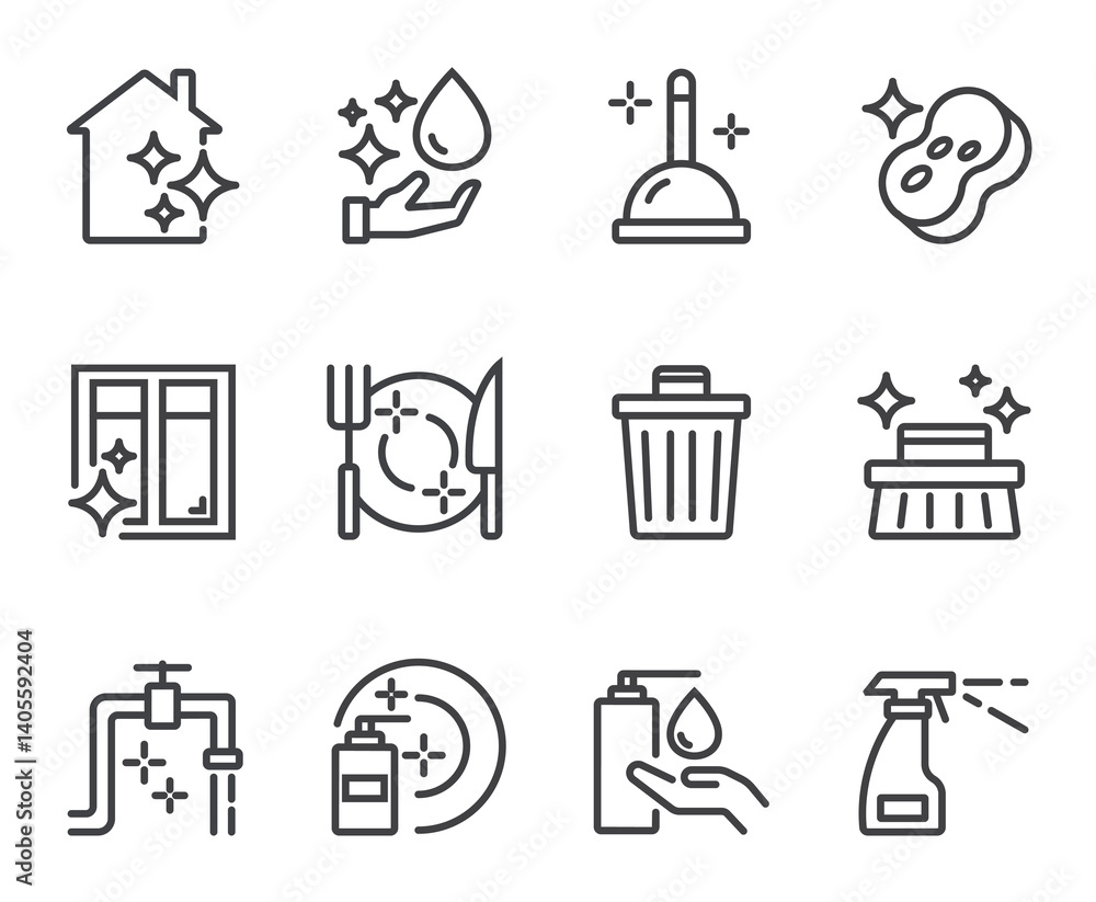 Cleaning line icons. Set of outline symbols, simple graphic elements, modern linear style black pictograms collection. Vector line icons set	
