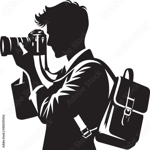 Silhouette of a Male Photographer with DSLR Camera in Action

