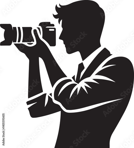 Silhouette of a Male Photographer with DSLR Camera in Action

