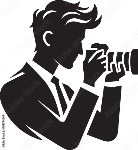 Silhouette of a Male Photographer with DSLR Camera in Action

