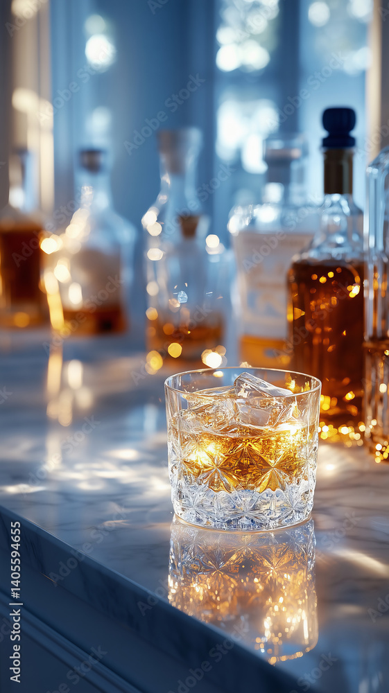Luxurious home bar gleaming with bright lights and crafted drinks Luxurious home bar gleaming with bright lights and crafted drinks