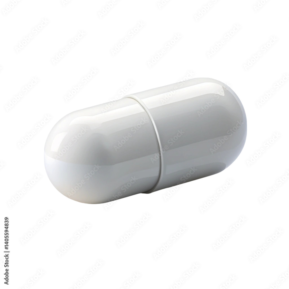 Close up of a white capsule, showcasing pharmaceutical product, perfect for healthcare and wellness Close up of a white capsule, showcasing pharmaceutical product, perfect for healthcare and wellness