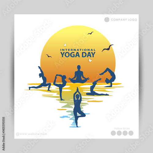 21 june-international yoga day,paper cut yoga body posture, human and sun rays, vector illustration - Vector set	