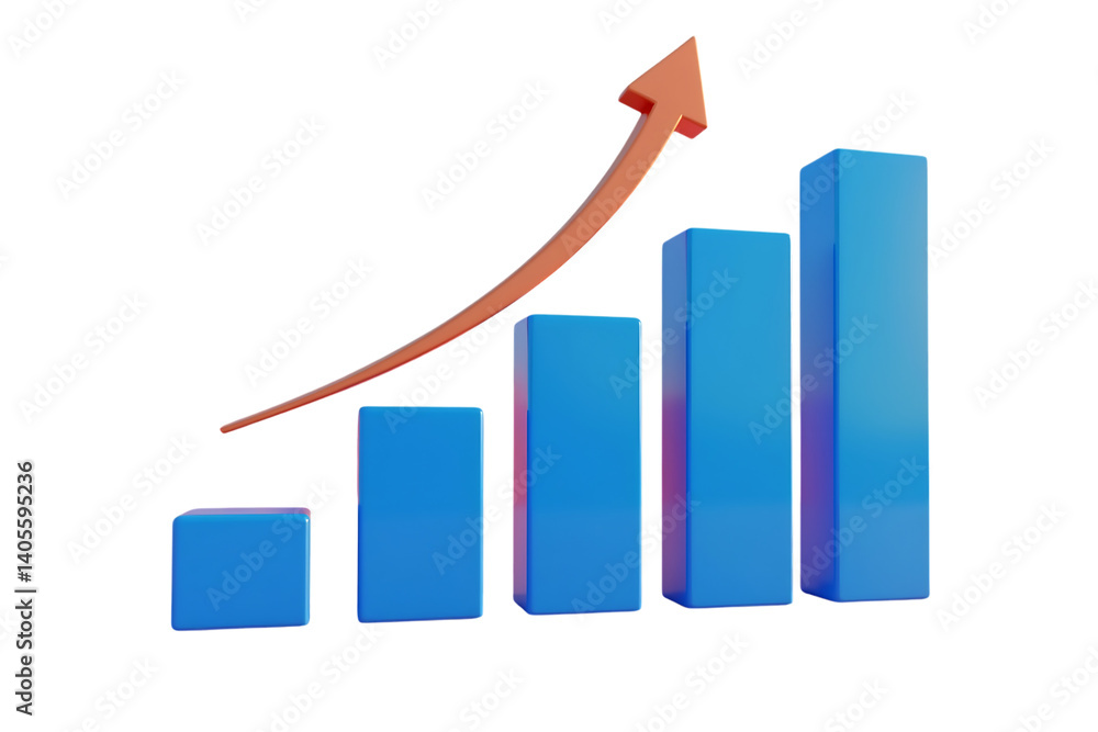 Upward trend graph 3D on transparent background Upward trend graph 3D on transparent background