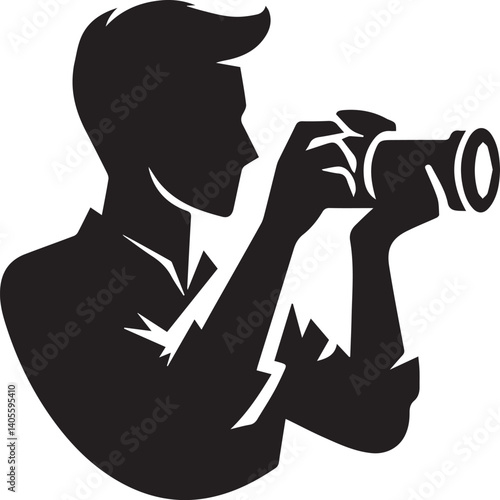 Silhouette of a Male Photographer with DSLR Camera in Action

